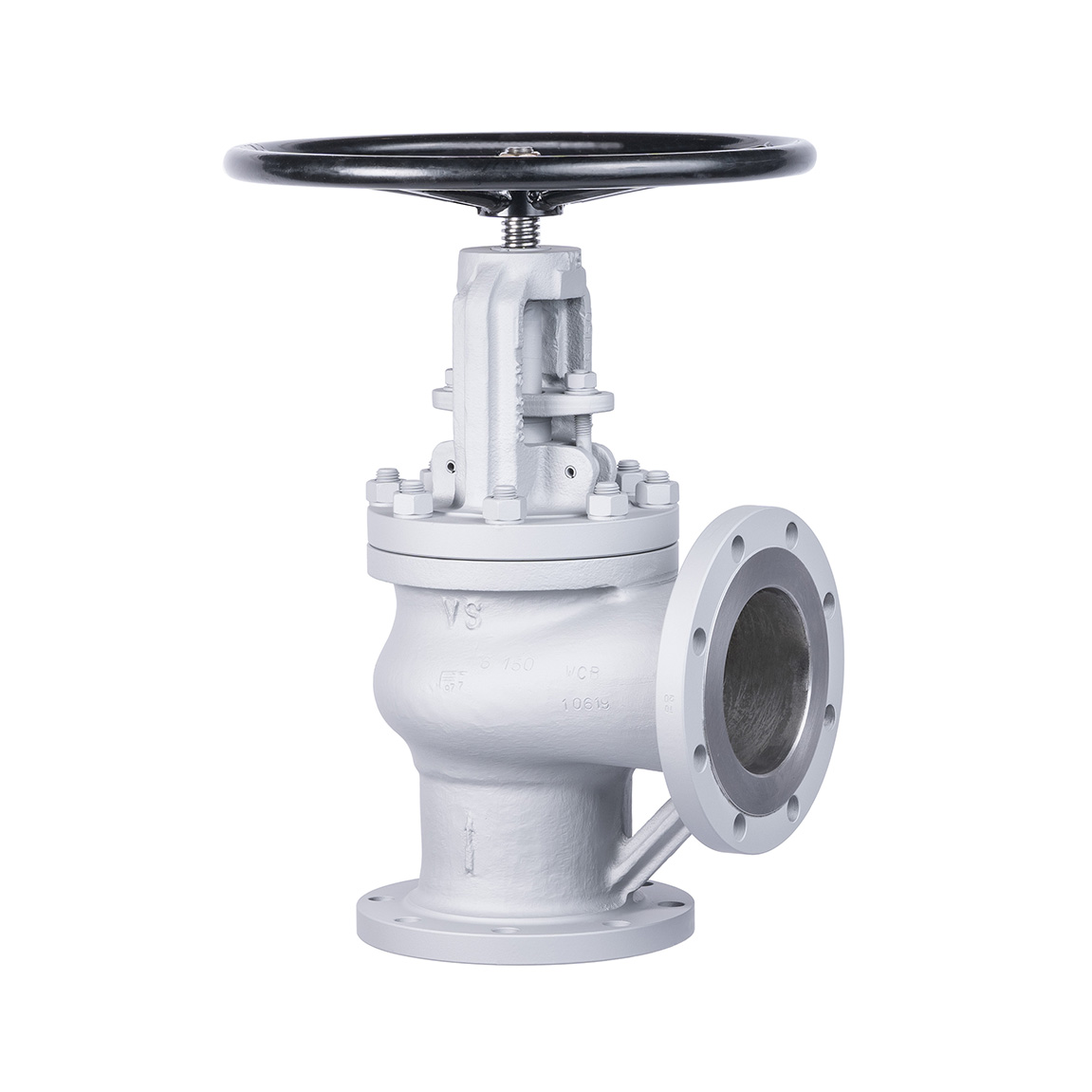 Globe valve with 90° angle bolted bonnet