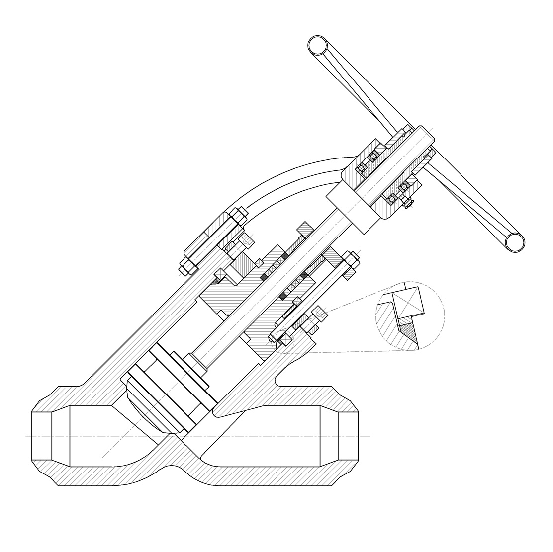 Y-pattern globe valves with pressure seal bonnet
